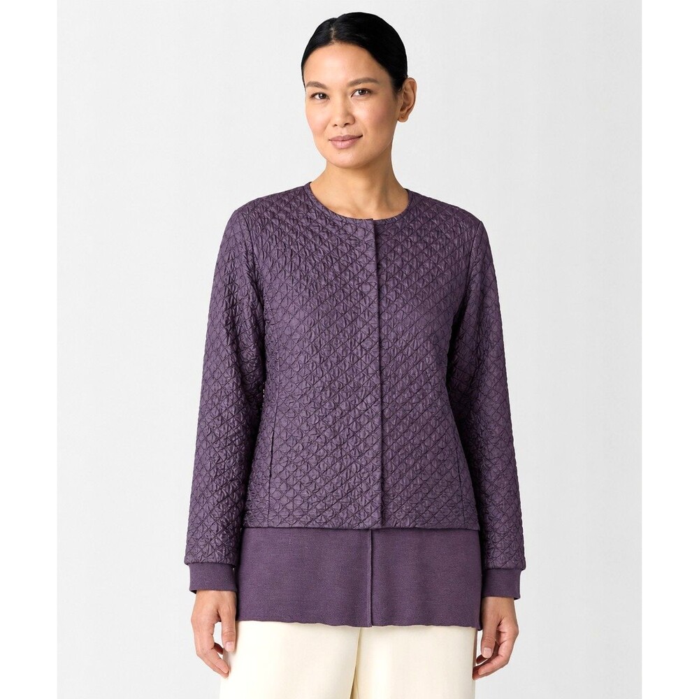 Eileen Fisher Matching Set Petite Silk Quilted Jacket & Button Front Cardigan